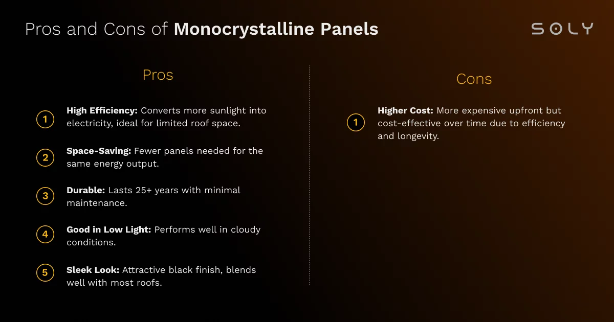 advantages and disadvantages of a monocrystalline solar panel